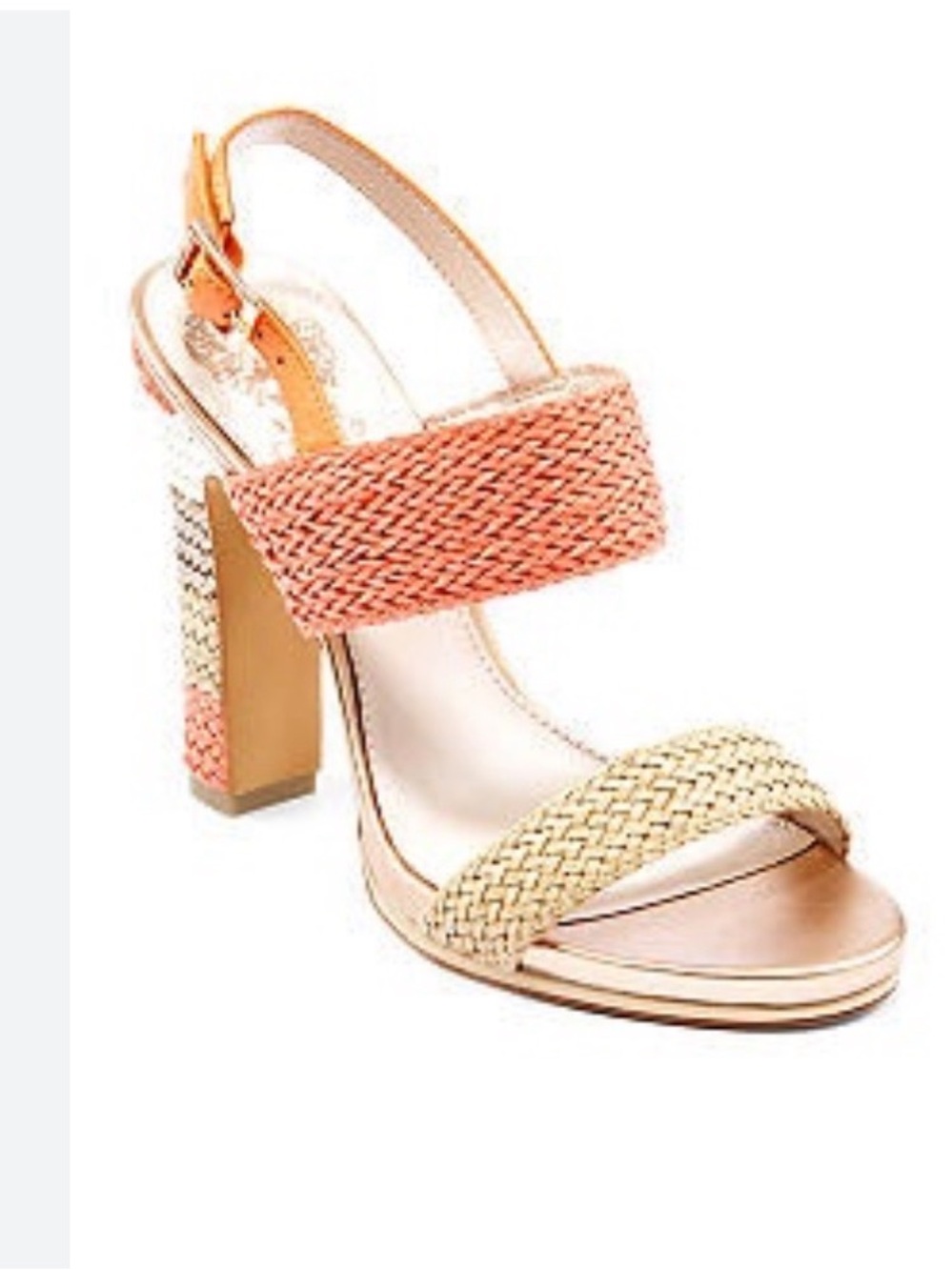 Vince Camuto Braided Two-Strap Block Heel Sandal - Peach & Natural